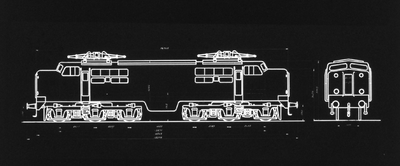 886071 Zij- en vooraanzicht van een electrische locomotief uit de serie 1200 van de N.S.